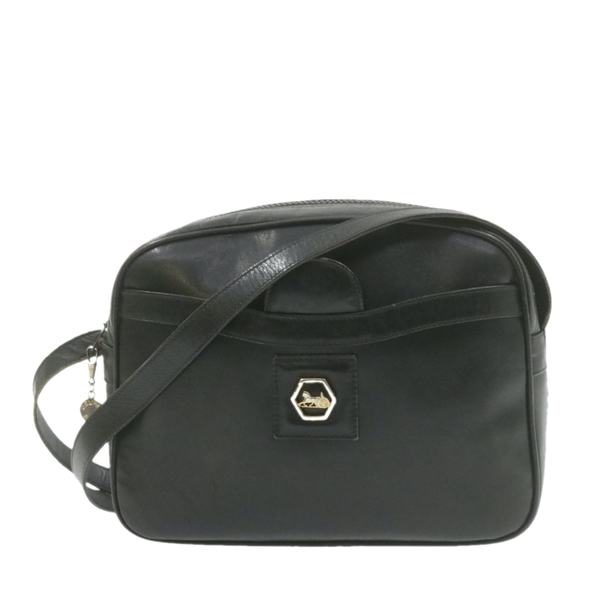 Celine Horse Carriage Macadam Shoulder Bag Leather Black Auth Am1005g